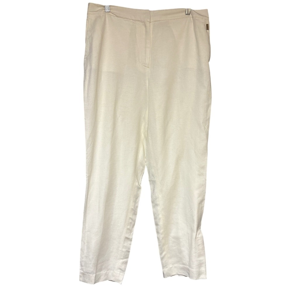 Tommy Hilfiger Linen‎ Pants Womens 12 Cream Straight Leg Elastic Back EUC 3203